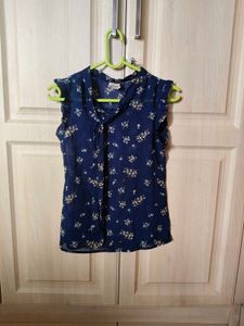Floral Navy Sleeveless sheer Top