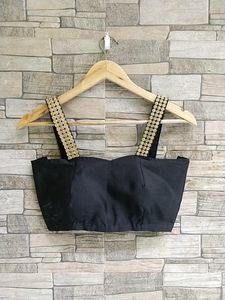 Stylish Black Blouse with Embellished Straps