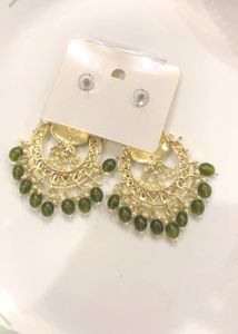 New  Green Stone Jhumka Earrings