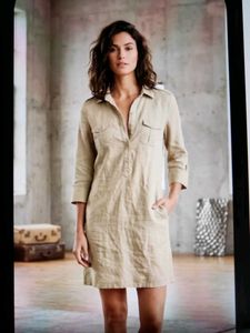 Linen Solid Beige Aline long Shirt