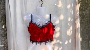 431110. Red Velvet Lace Trim Cami Top