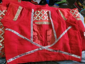 Red Saree with Gold Border