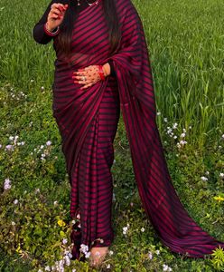 Striped wine Saree