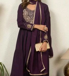 Elegant Purple Tiered Anarkali Gown