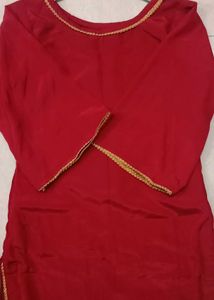 Elegant Red Kurta palazzo set with Gold Trim