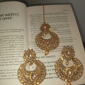Golden Earrings &amp; Tikka Set