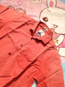 Orange Short Sleeve Button-Up Shirt