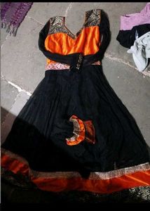 Elegant Orange &amp; Black Lehenga Choli Set