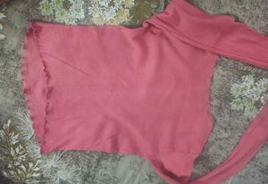Cute Pink Lettuce Trim Long Sleeve Top