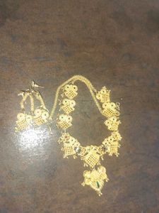 Gold Toned Ethnic Necklace &amp; Earring Set
