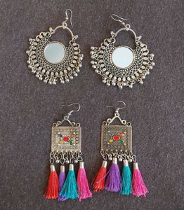 Boho Ethnic Oxidized Earrings Set of 2