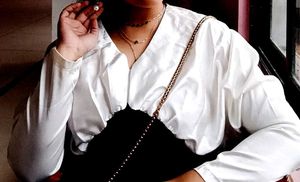 Korean black and white balloon sleeves top