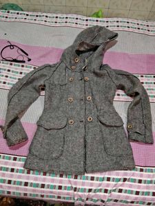 Gray Hooded Wool Blend Coat winter
