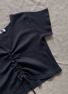 Chic Black Ruched V-Neck Top
