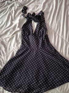 Chic Polka Dot Halter Dress Mini | Plunge Neck