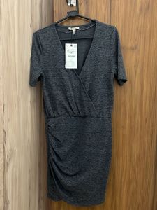 Zara Women's Grey Ruched Wrap Dress