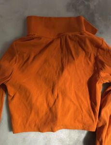 Zara Orange Ribbed High Neck Cropped Top