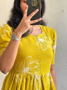 Sunny Yellow Floral Tiered Midi Dress