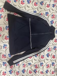 Navy Blue Track Jacket with White Stripes