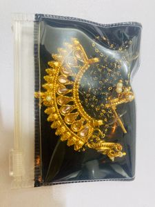 Shining Golden Mangalsutra With Ear Tops Medium Length With Stones/Diamond