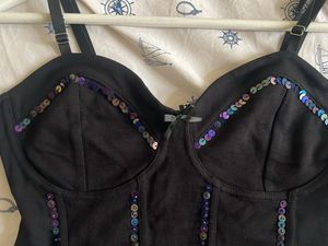 Sequin Embellished Black Corset Top