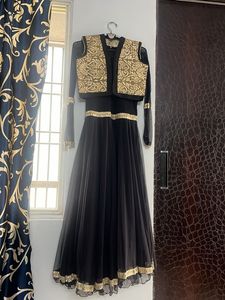 Black &amp; Gold Anarkali Dress with Jacket