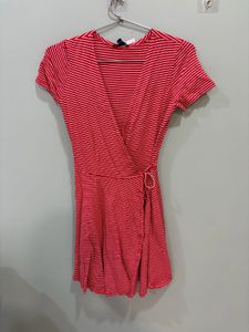 Red Striped Wrap Dress