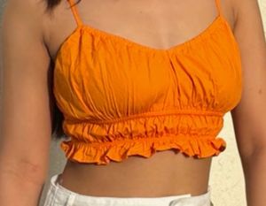 Vibrant Orange Ruffle Crop Top