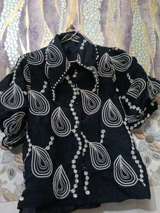 Embroidered Black Button-Up Shirt