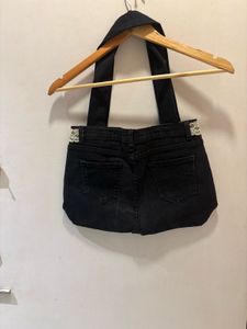 Unique Black Denim Tote Bag