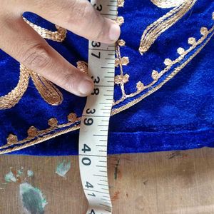Royal Blue Embroidered Velvet Kurta