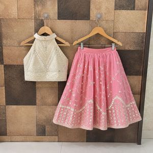 Kids white n pink embroidered Lehenga Choli Set
