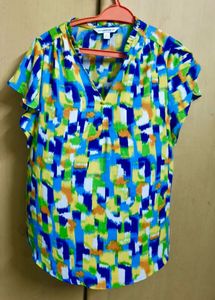 Vibrant Abstract Print Short Sleeve Top