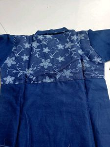 Denim Kurta Set with Floral Embroidery