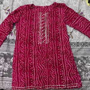 Vibrant Pink Bandhani Print Kurta