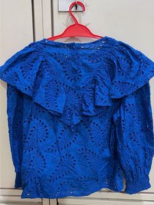 Zara Blue Eyelet Ruffle Top
