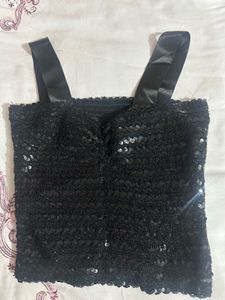 Sparkling Black Sequin Crop Top