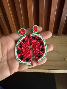 Fun Watermelon Slice Beaded Earrings