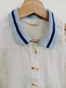 Chic Sleeveless White Polo Top