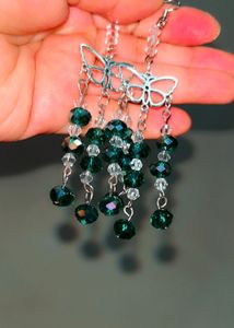 Handmade Butterfly &amp; Green Crystal Earrings✨💚