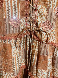 Boho Patchwork Tiered Kurta with Tassel Tie