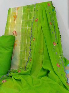 Lush Green Floral Unstitched Suit l Double Shade