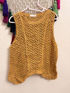 Crocheted Sleeveless Mustard Top