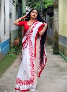 Elegant White &amp; Red Saree