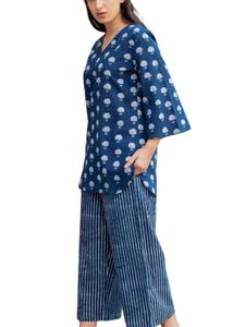 Chic Blue Block Print Kurta &amp; Palazzo Set