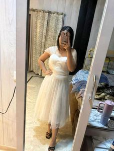Elegant White Tulle Midi Dress