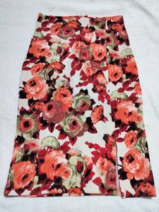 Floral Print Skirt with Slit