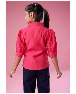 unused kruPink Puffed Sleeves Shirt with Bow Detai