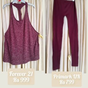 Maroon Gym set of leggings and tank top