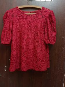 boho floral lace embroidery maroon top party